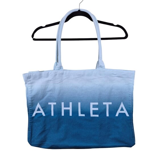 Athleta Beach Bag Gym Bag Tote Bag Blue Ombre White Canvas Shopping Bag - Picture 1 of 4